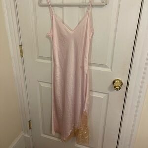 aritzia satin sonnet midi slip dress pink